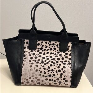 Chloe Leopard Print Black Leather Tote Bag